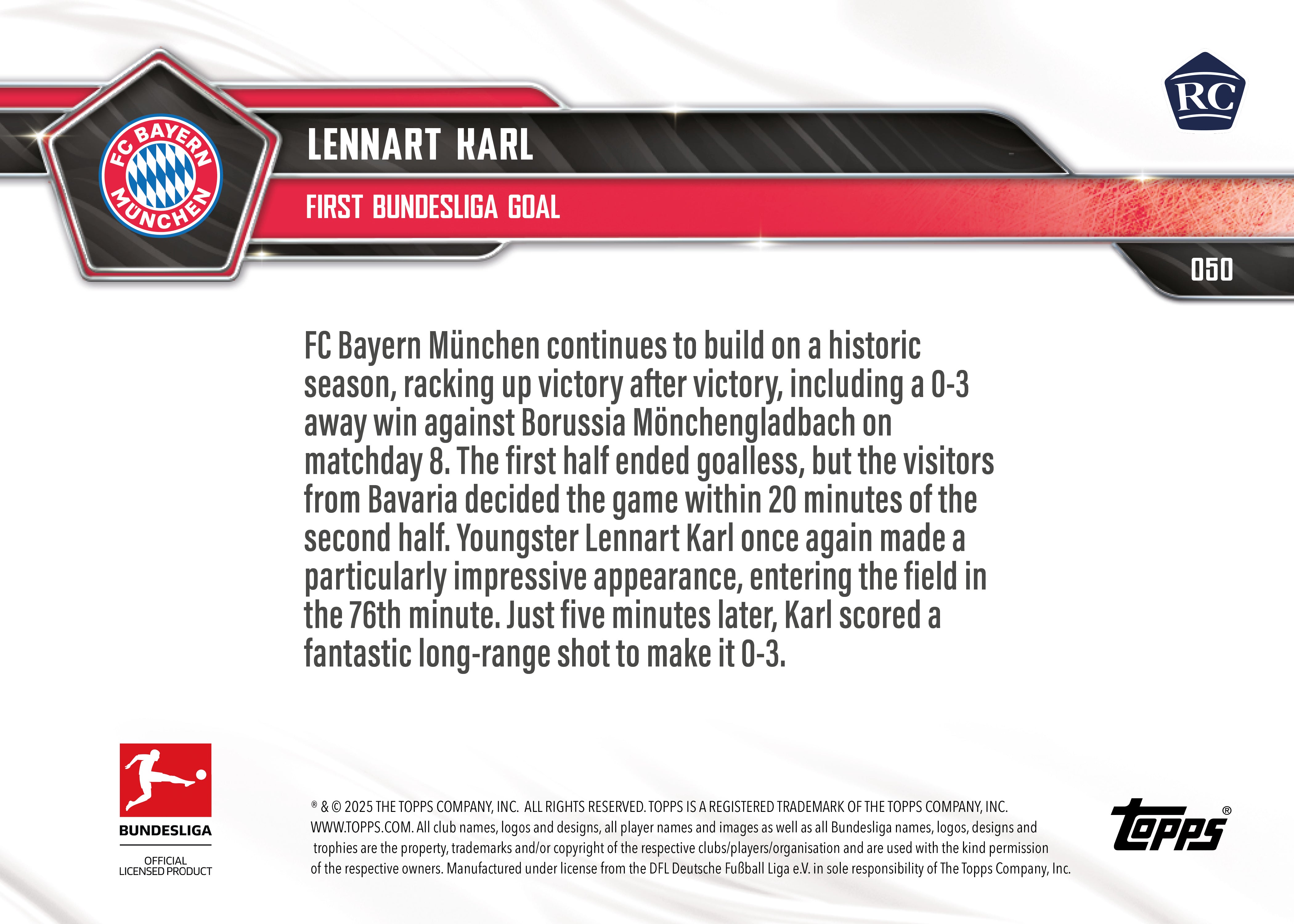 Lennart Karl - 2025-26 Bundesliga Topps NOW - Card 50 - PR: 6508 - Image 7