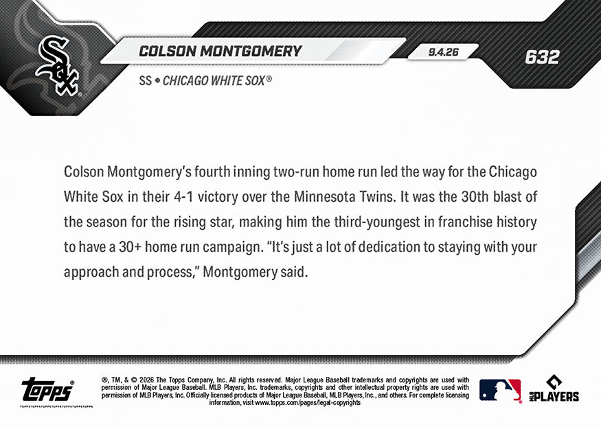Colson Montgomery - 2026 MLB Topps NOW - Card 632 - Image 2