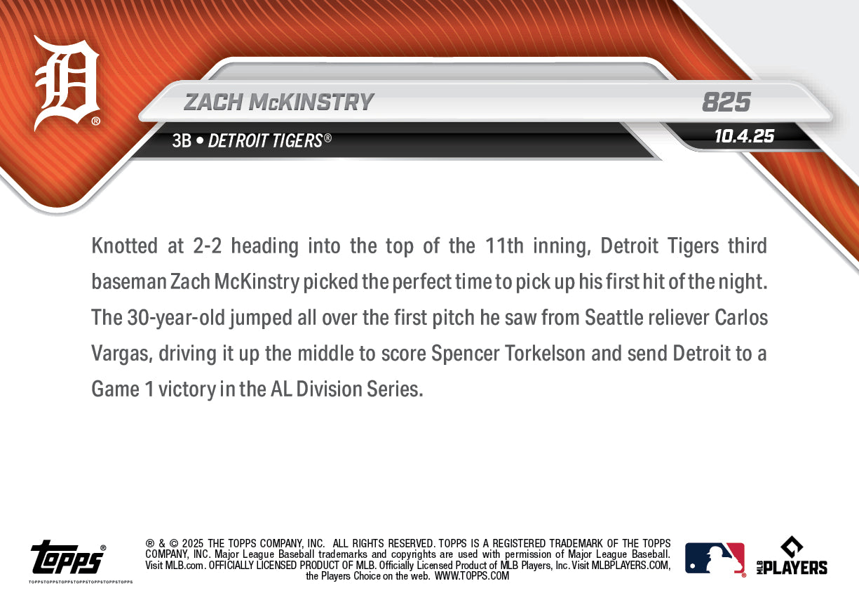 Alternative view of Zach McKinstry - 2025 MLB Topps NOW - Card 825 - PR: 733