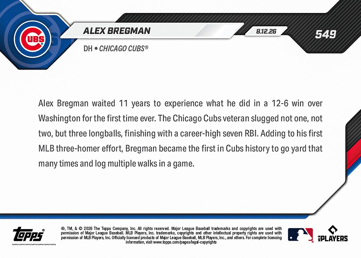 Alex Bregman - 2026 MLB Topps NOW - Card 549 - PR: 1153 - Image 2