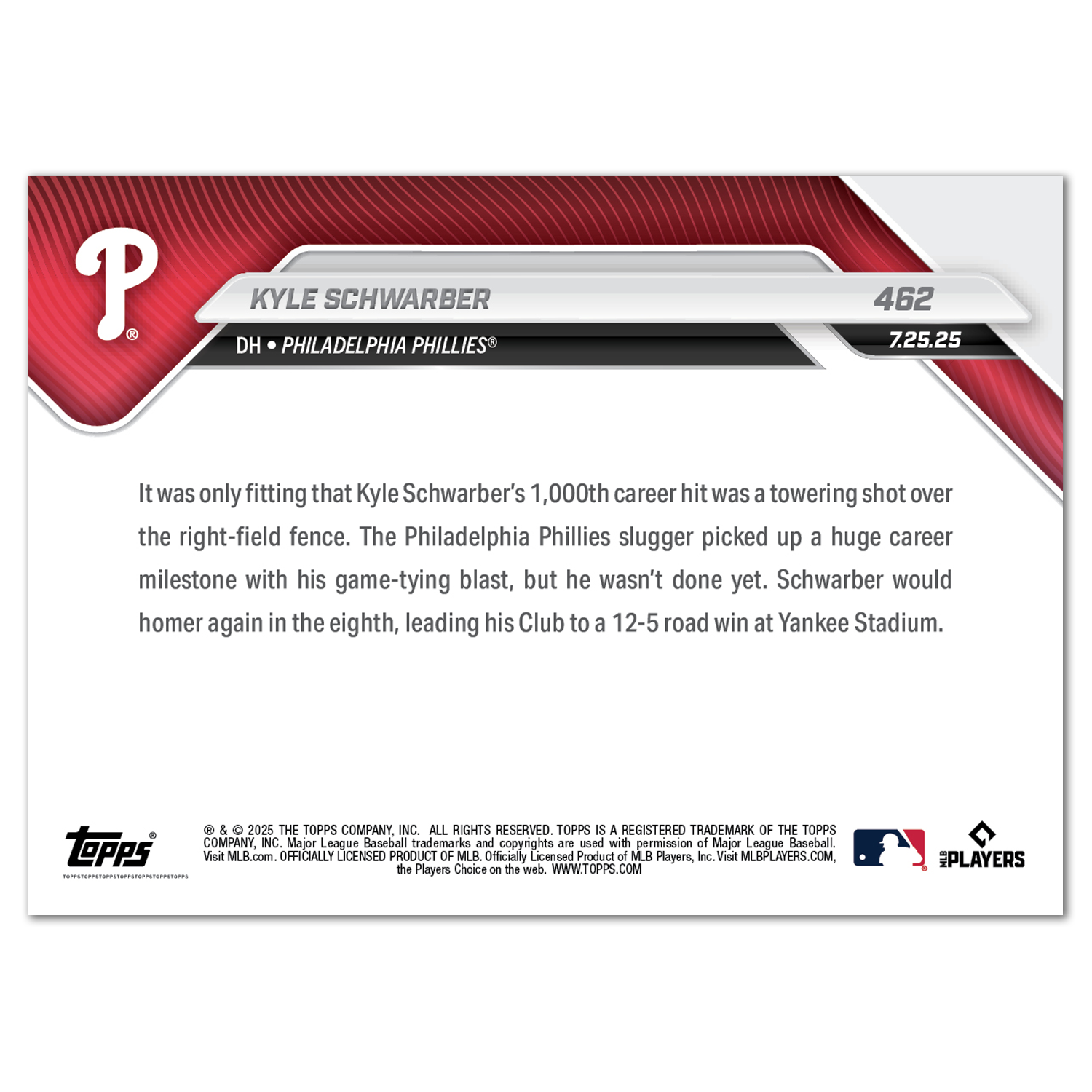 Kyle Schwarber - 2025 MLB Topps NOW - Card 462 - PR: 1803 - Image 2