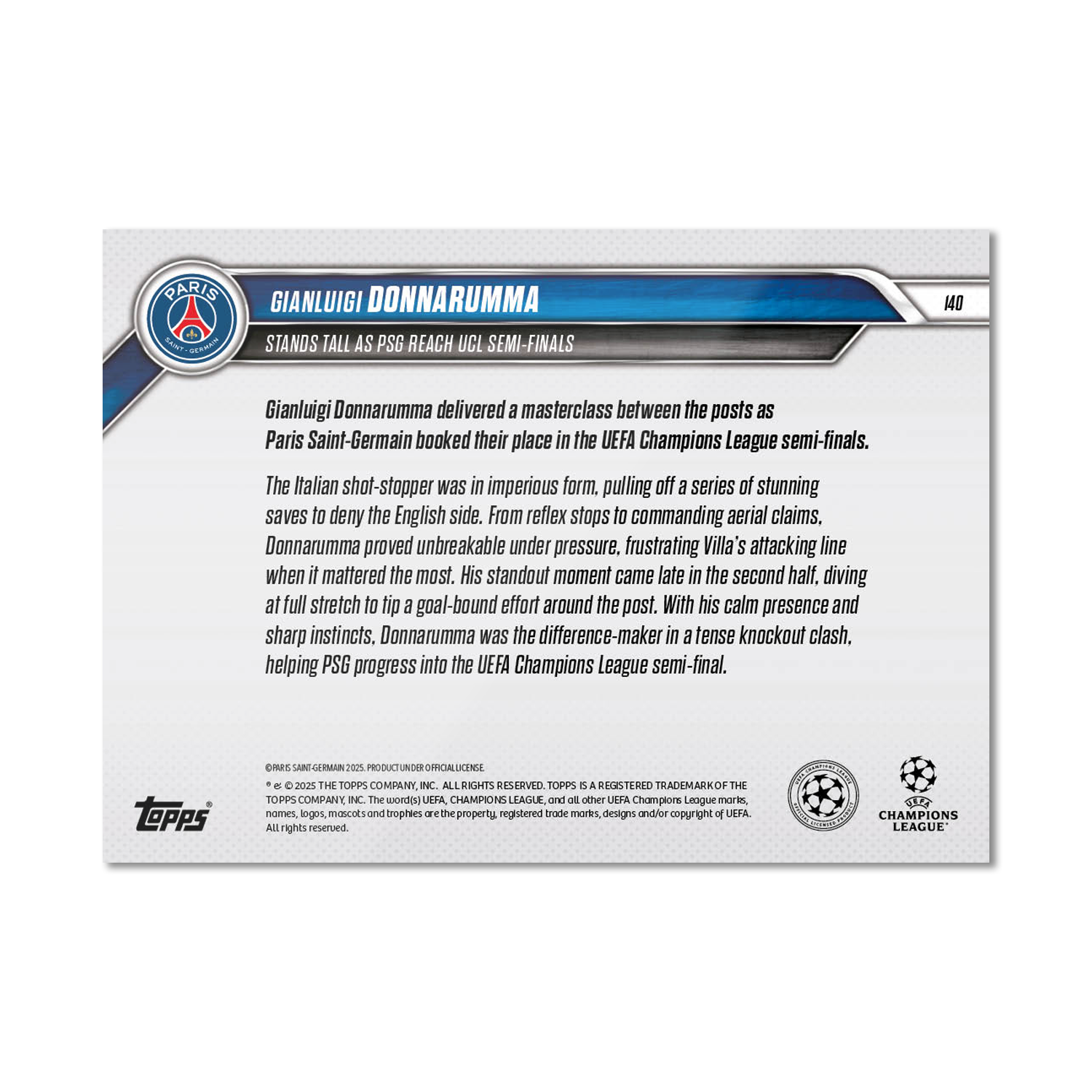 Gianluigi Donnarumma - 2024-25 UCL Topps NOW - Card 140 - PR: 169 - Image 3