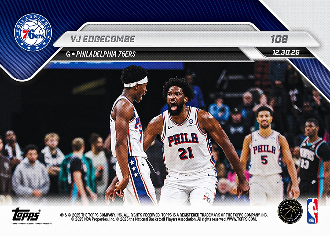 Alternative view of VJ Edgecombe - 2025-26 NBA Topps NOW - Card 108 - PR: 2762