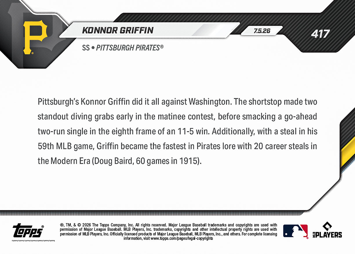 Konnor Griffin - 2026 MLB Topps NOW - Card 417 - PR: 3843 - Image 2