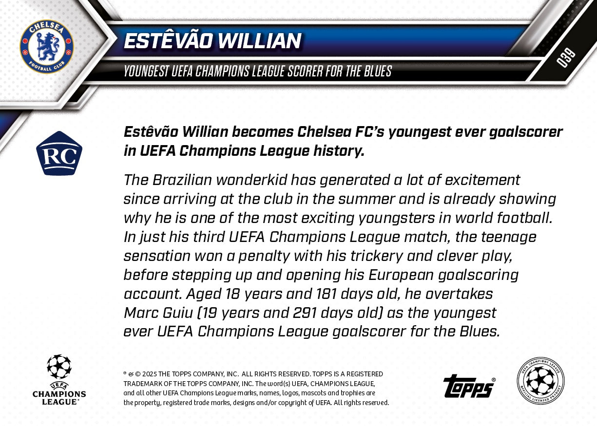 Estêvão Willian - 2025-26 UCL Topps NOW - Card 39 - PR: 3182 - Image 7