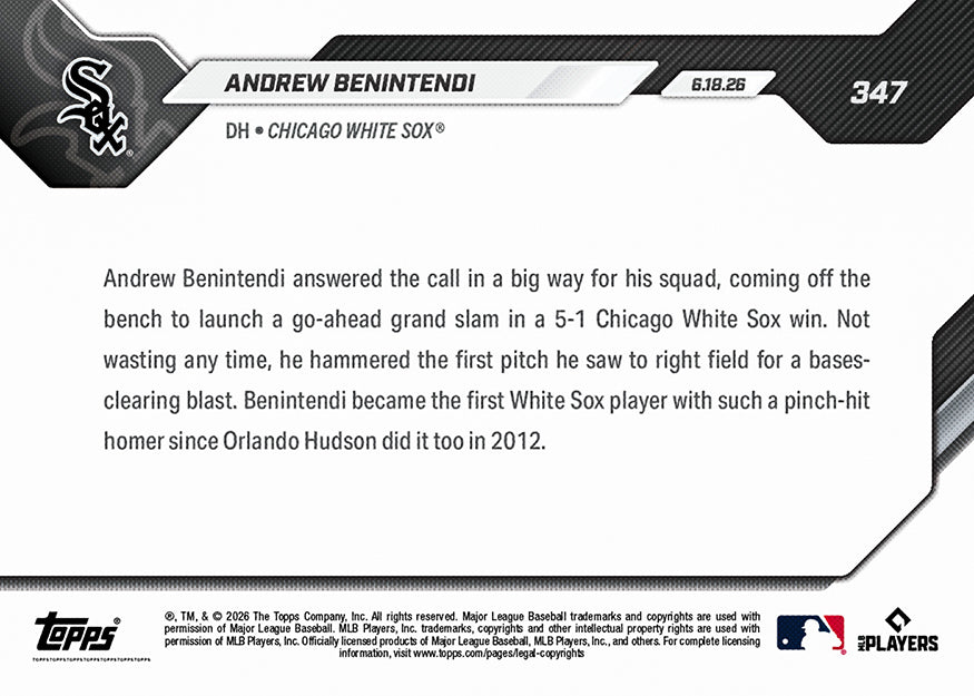 Andrew Benintendi - 2026 MLB Topps NOW - Card 347 - PR: 449 - Image 2