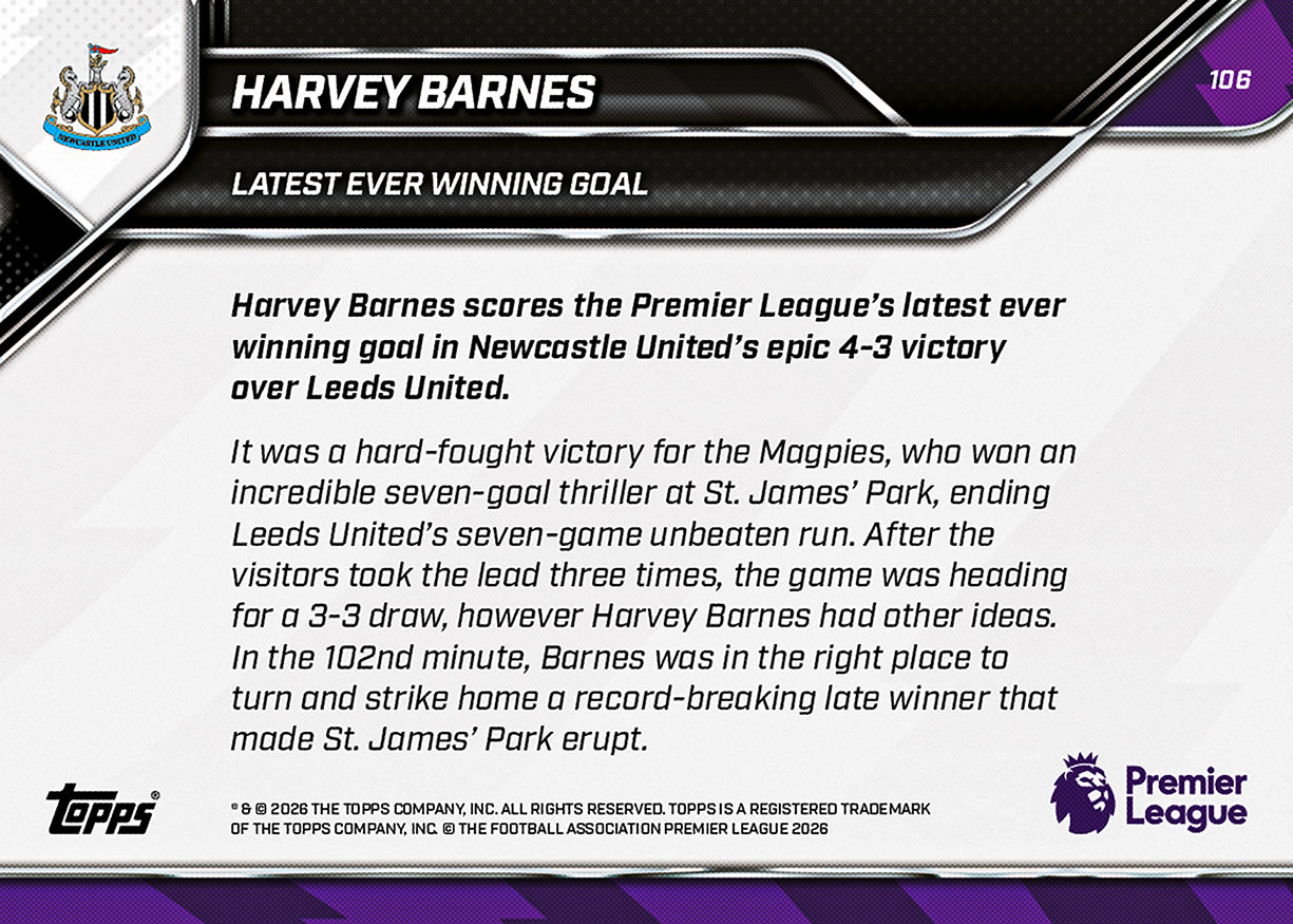 Harvey Barnes - 2025-26 Premier League Topps NOW - Card 106 - PR: 451 - Image 7