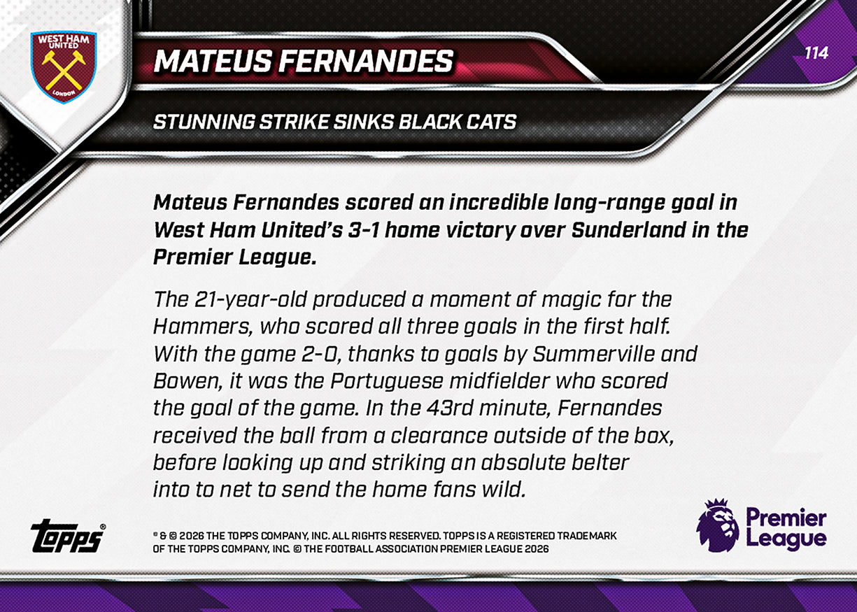 Mateus Fernandes - 2025-26 Premier League Topps NOW - Card 114 - PR: 259 - Image 7