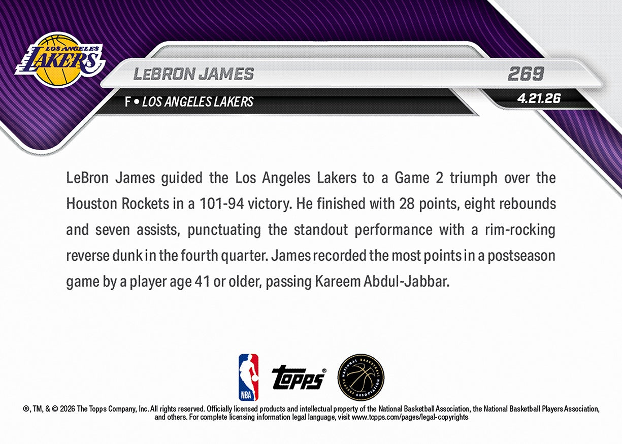 LeBron James - 2025-26 NBA Topps NOW - Card 269 - PR: 5036 - Image 2