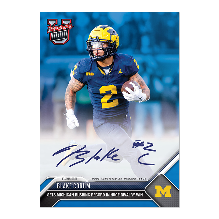On-Card Autograph # to 99 or Lower - Blake Corum - 2023 Bowman U Now Card 31 - Image 4