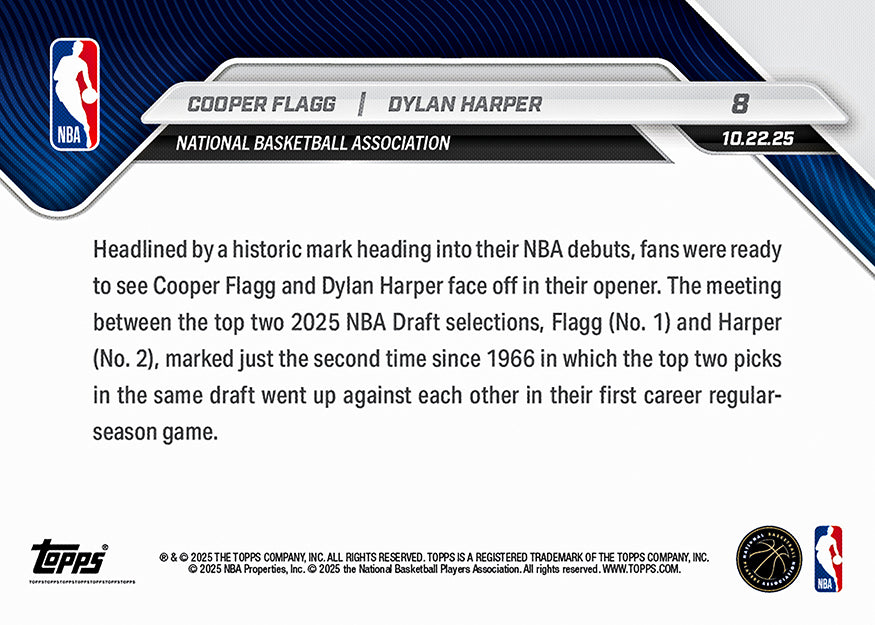 Cooper Flagg/Dylan Harper - 2025-26 NBA Topps NOW - Card 8 - PR: 7178 - Image 3