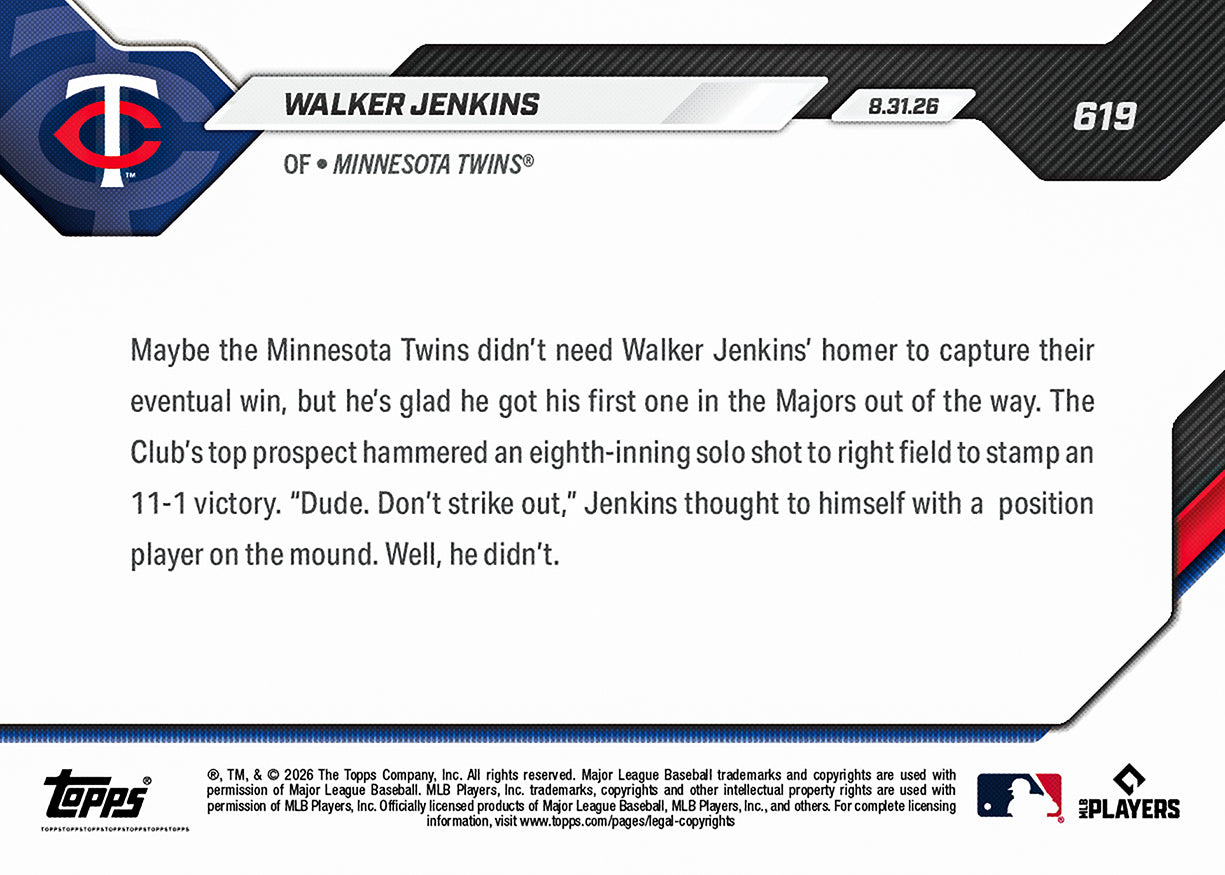 Walker Jenkins - 2026 MLB Topps NOW - Card 619 - PR: 3958 - Image 3