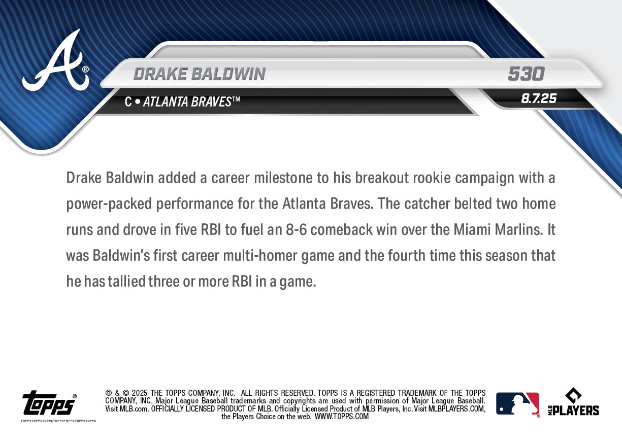 Drake Baldwin - 2025 MLB Topps NOW - Card 530 - PR: 1070 - Image 2
