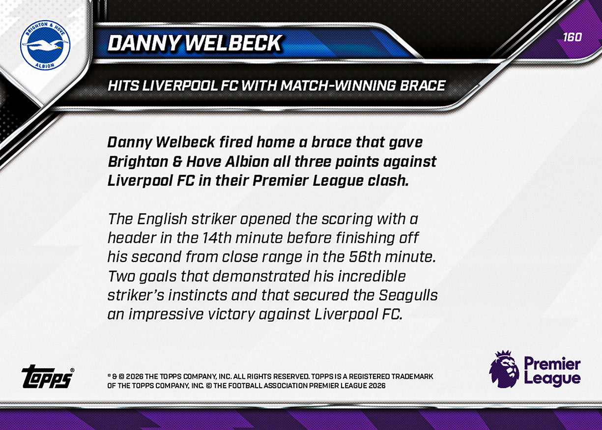 Danny Welbeck - 2025-26 Premier League Topps NOW - Card 160 - PR: 133 - Image 7