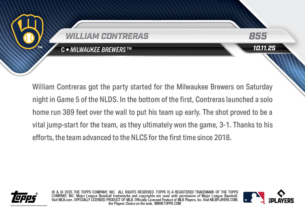 William Contreras - 2025 MLB Topps NOW - Card 855 - PR: 712 - Image 2