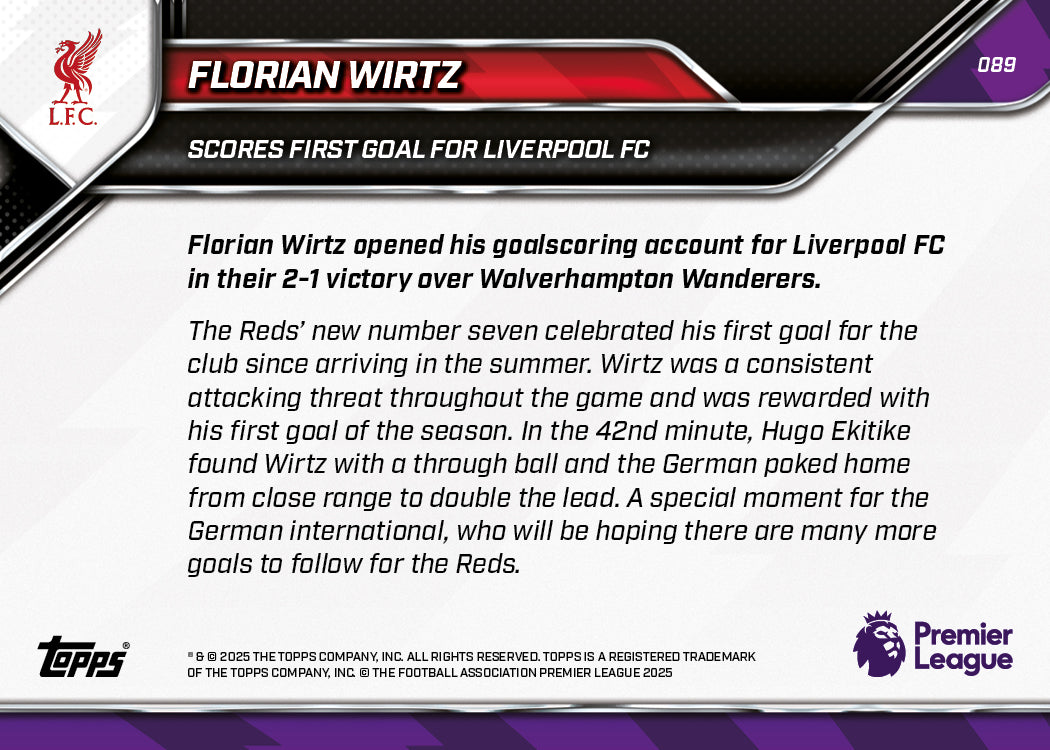 Florian Wirtz - 2025-26 Premier League Topps NOW - Card 89 - PR: 2347 - Image 7
