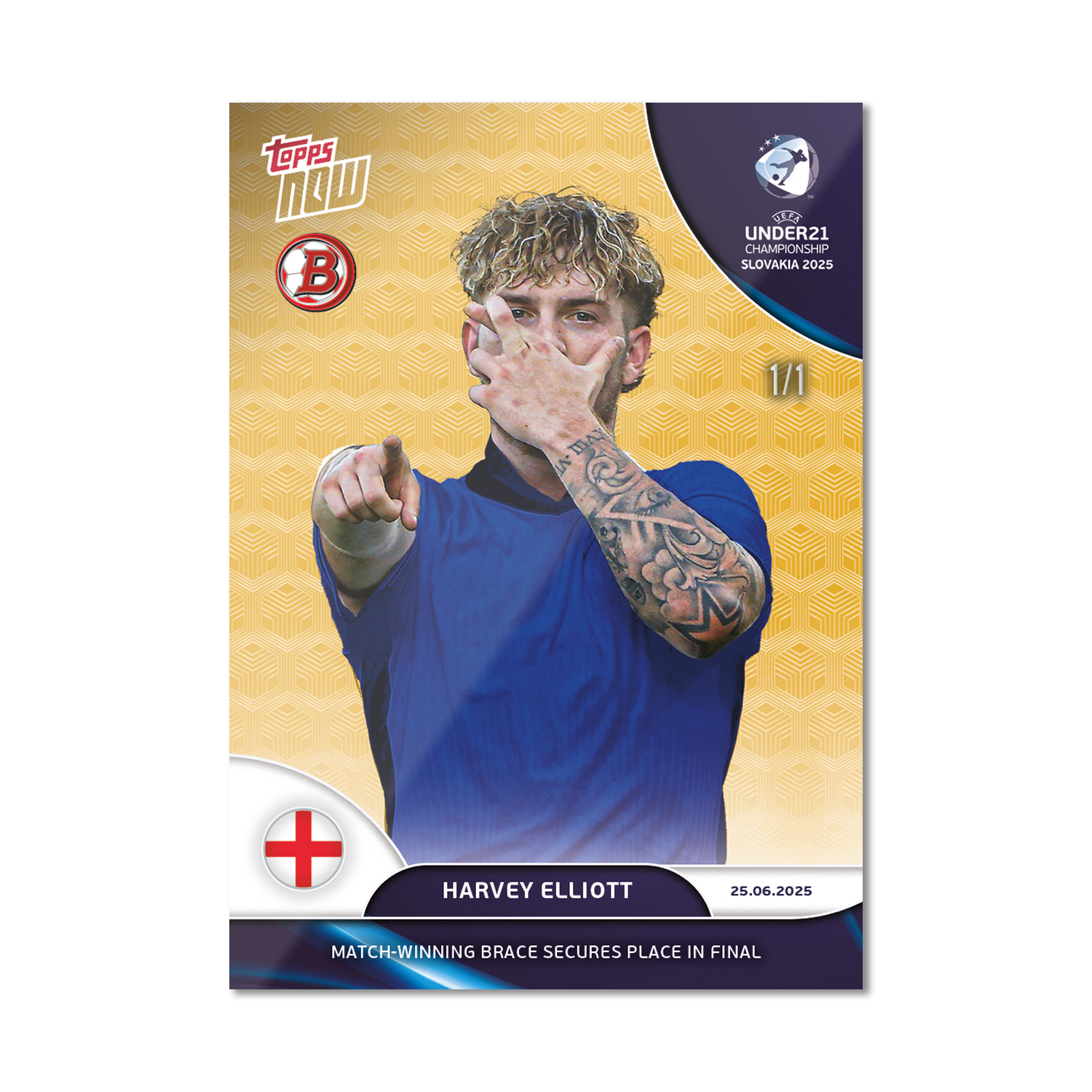 Harvey Elliott - 2025 UEFA Euro U-21 Topps NOW - Card 10 - PR: 186 - Image 2