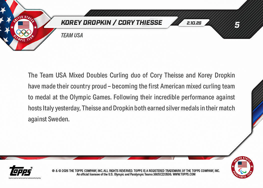 Korey Dropkin / Cory Thiesse - 2026 Olympics Topps NOW - Card 5 - PR: 1687 - Image 2