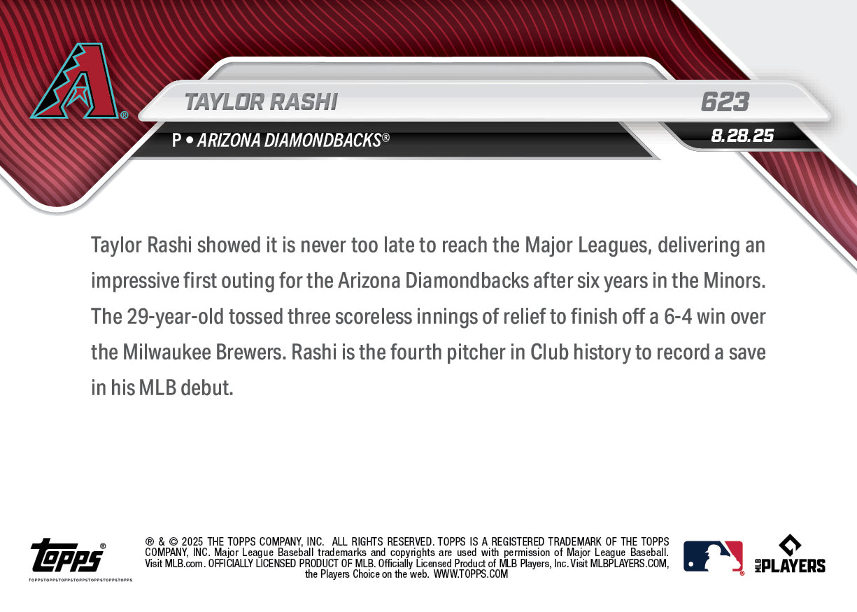 Taylor Rashi - 2025 MLB Topps NOW - Card 623 - PR: 547 - Image 2