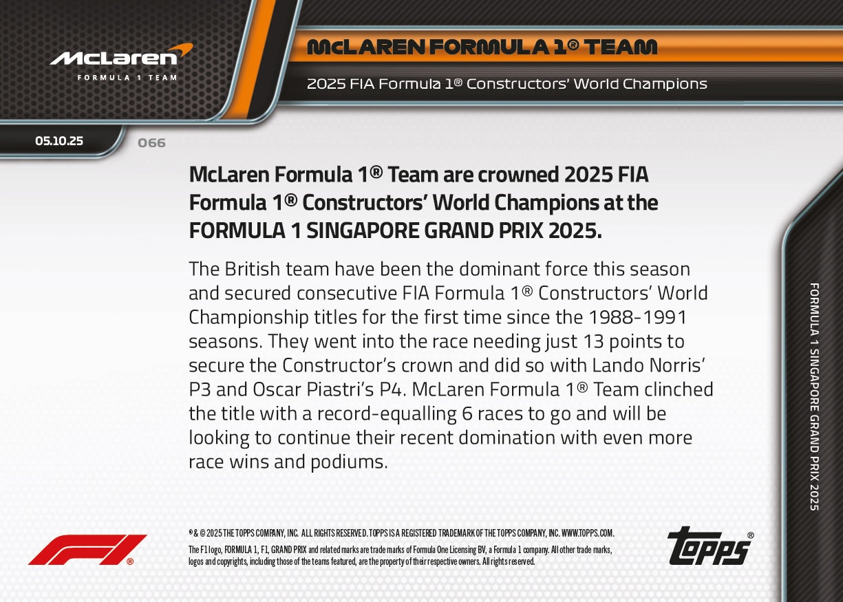 McLaren Formula 1 Team - 2025 Formula 1 Topps NOW - Card 66 - PR: 2634 - Image 8