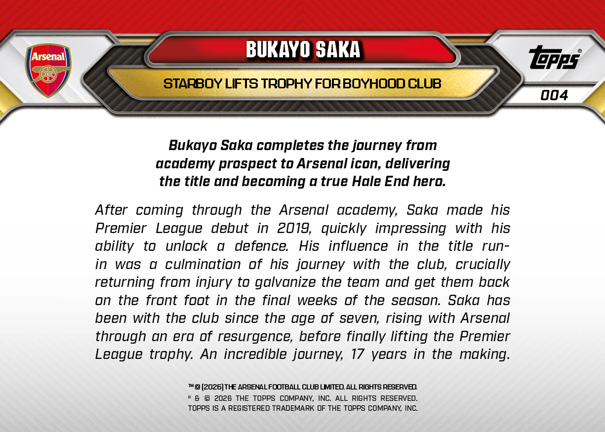 Bukayo Saka - 2025-26 Arsenal FC Topps NOW - Card 4 - PR: 7005 - Image 8