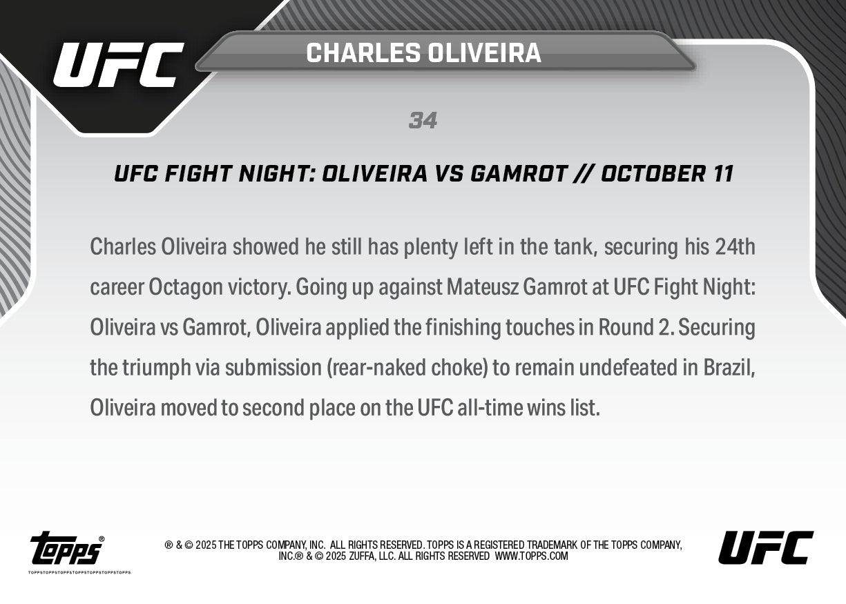 Charles Oliveira - 2025 UFC Topps NOW - Card 34 - PR: 1150 - Image 4