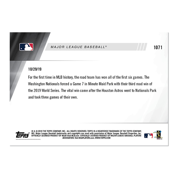 Alternative view of Astros/Nationals - MLB TOPPS NOW Card 1071 - Print Run: 498