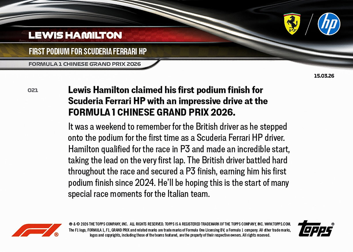 Lewis Hamilton - 2026 Formula 1 Topps NOW - Card 21 - PR:9969 - Image 3