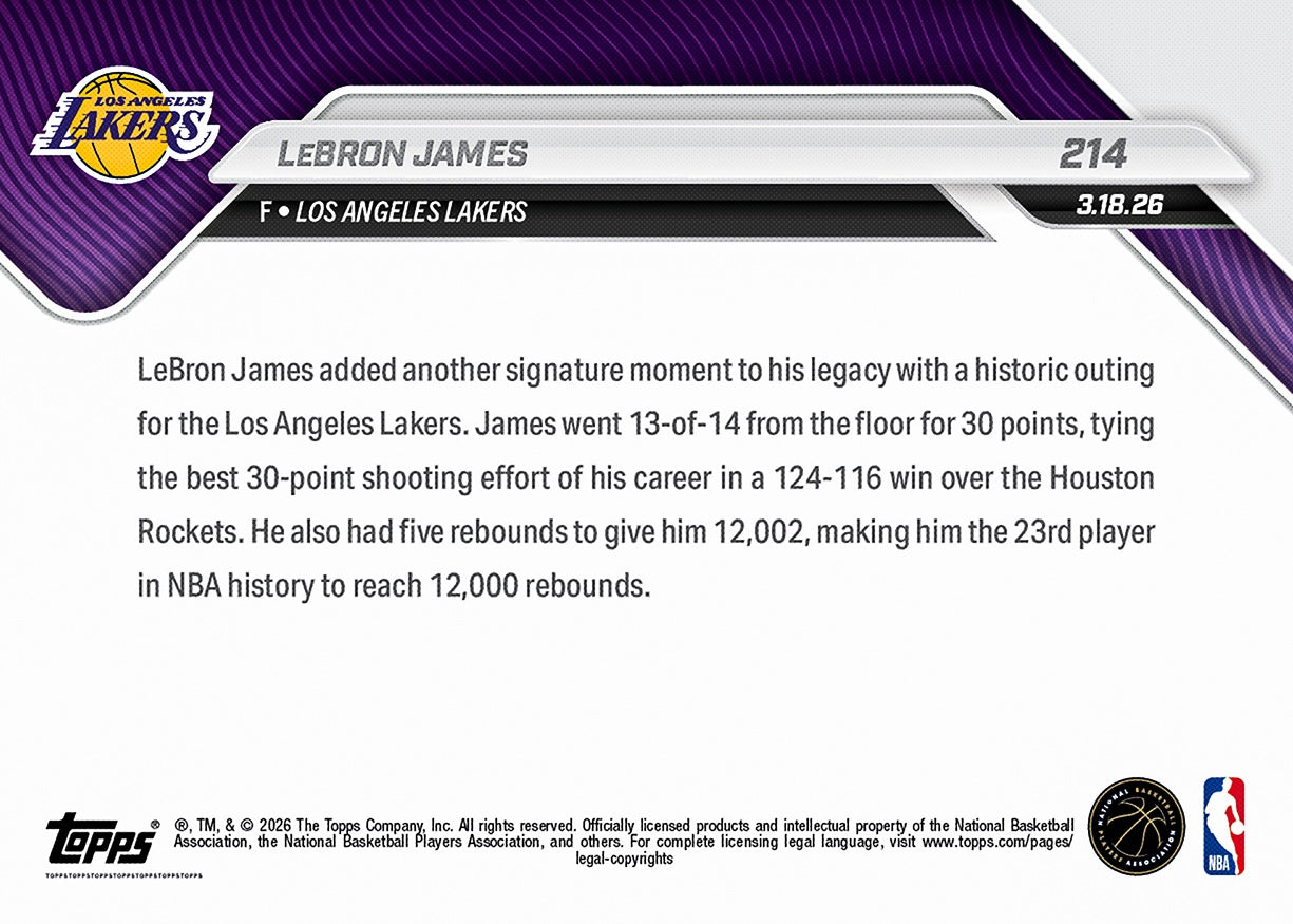 LeBron James - 2025-26 NBA Topps NOW - Card 214 - PR: 1870 - Image 2