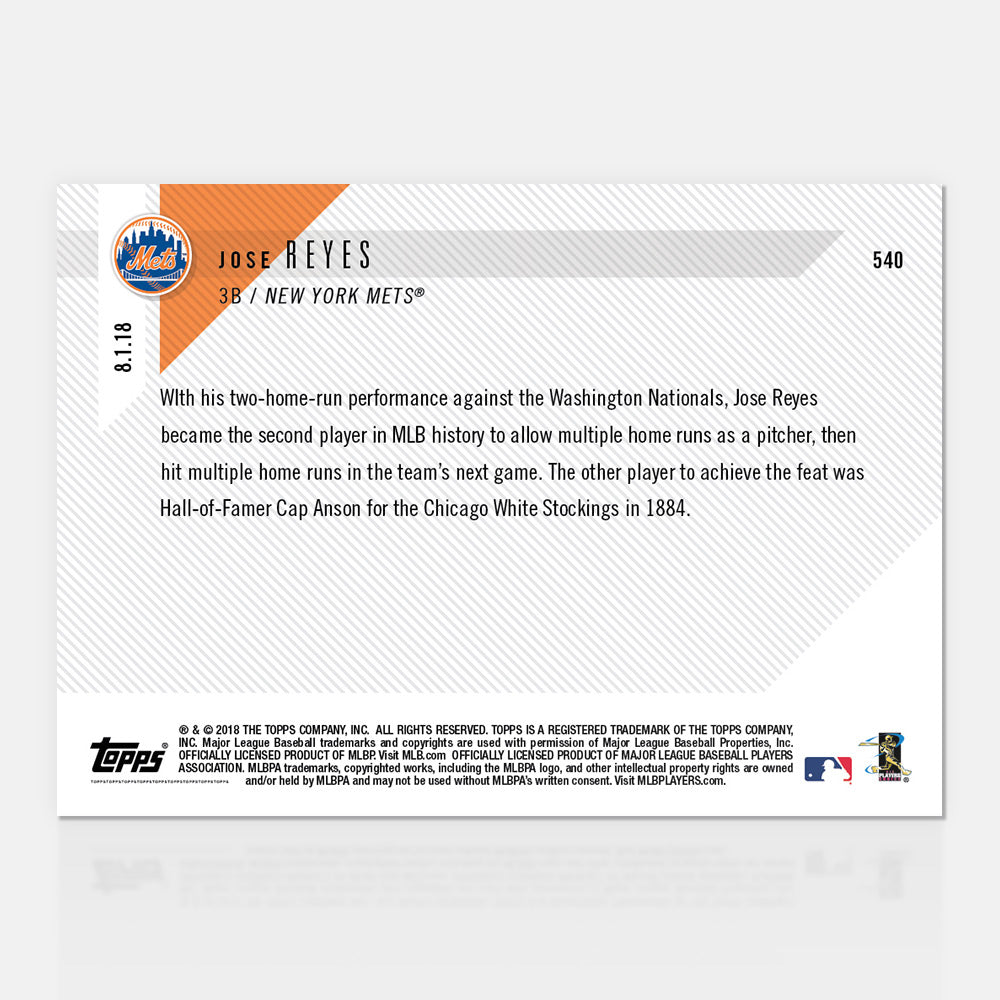 Jose Reyes - 08/01/2018 TOPPS NOW Card 540 - Print Run: 287 - Image 2