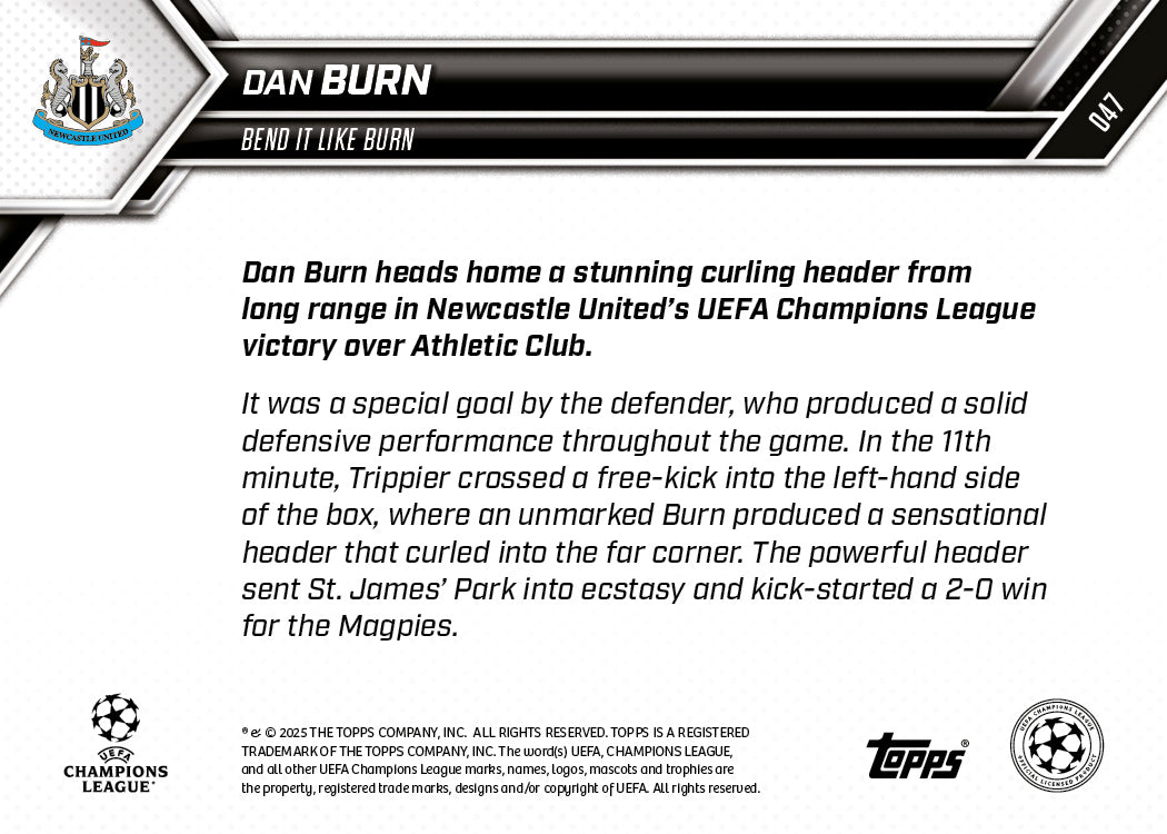 Dan Burn - 2025-26 UCL Topps NOW - Card 47 - PR: 251 - Image 7