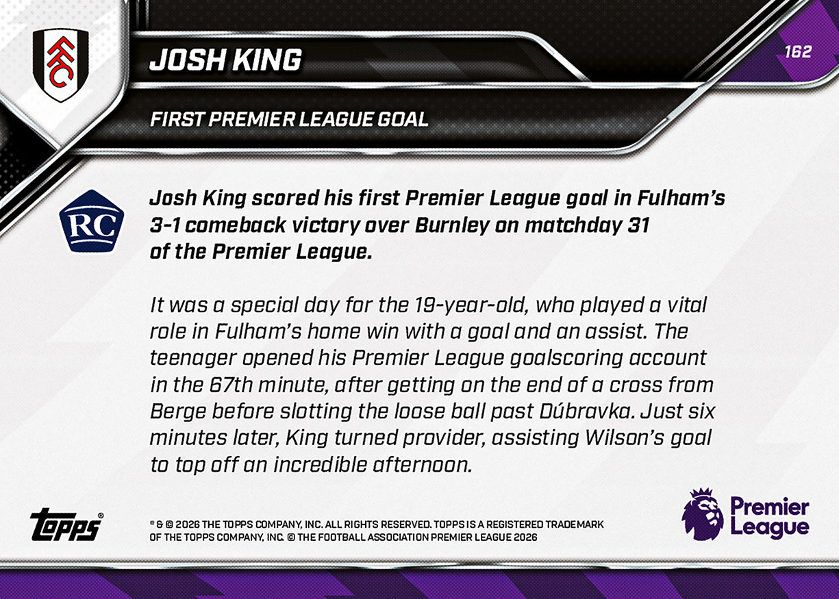 Josh King - 2025-26 Premier League Topps NOW - Card 162 - PR: 906 - Image 7