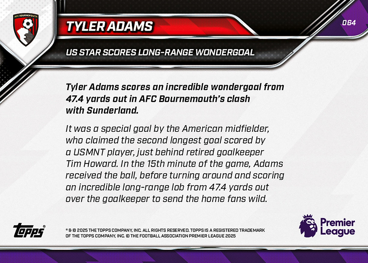 Tyler Adams - 2025-26 Premier League Topps NOW - Card 64 - PR: 372 - Image 7