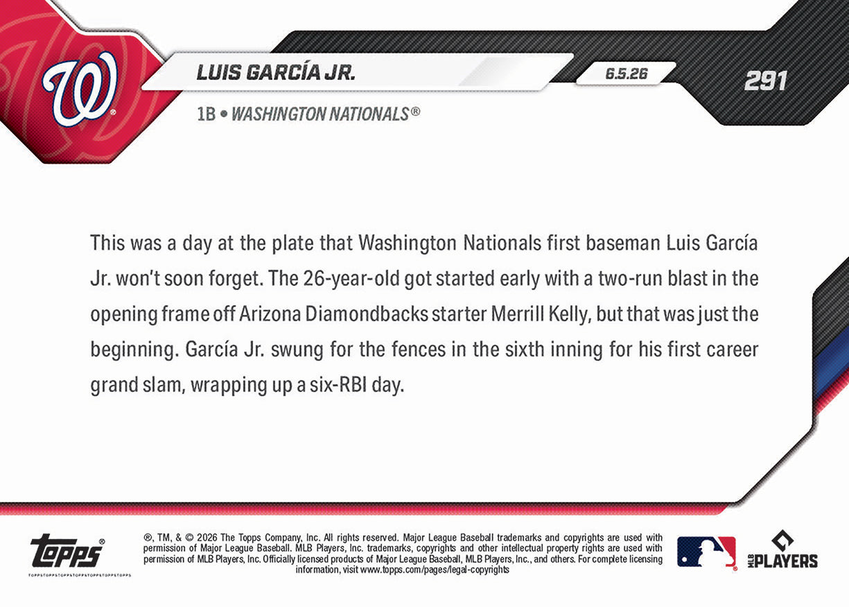 Luis García Jr. - 2026 MLB Topps NOW - Card 291 - PR: 354 - Image 2
