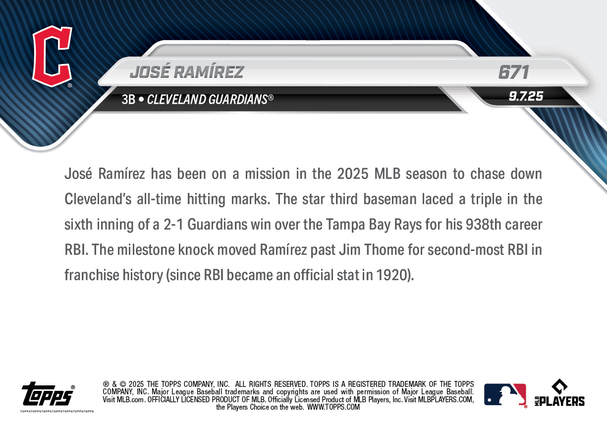 José Ramírez - 2025 MLB Topps NOW - Card 671 - PR: 495 - Image 2
