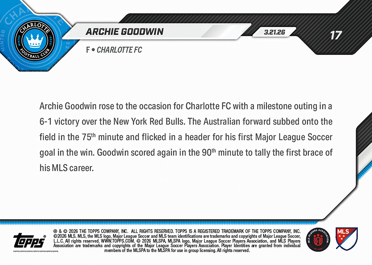 Archie Goodwin - 2026 MLS Topps NOW - Card 17 - PR: 553 - Image 2