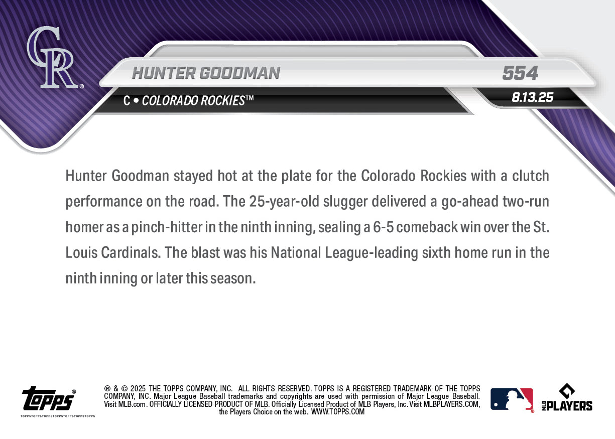Hunter Goodman - 2025 MLB Topps NOW - Card 554 - PR: 279 - Image 2