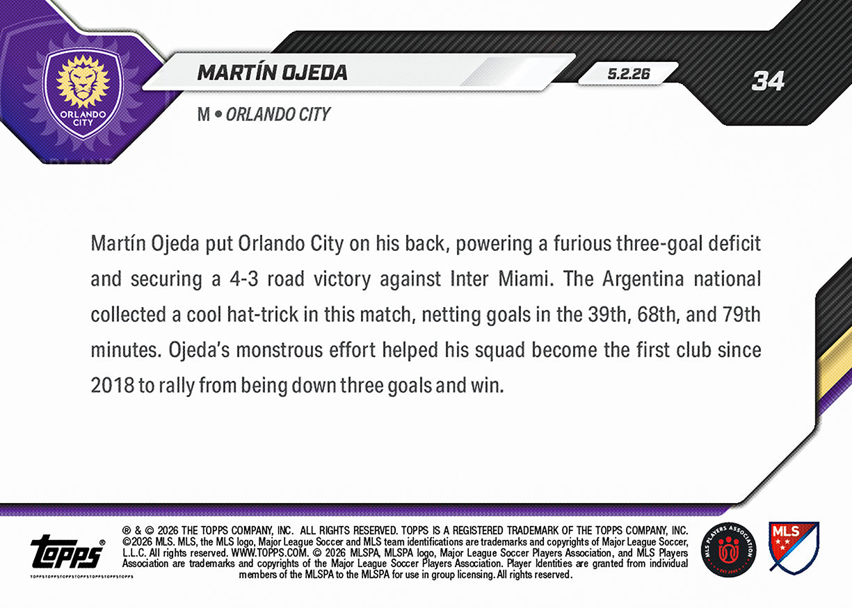 Martín Ojeda - 2026 MLS Topps NOW - Card 34 - PR: 116 - Image 2