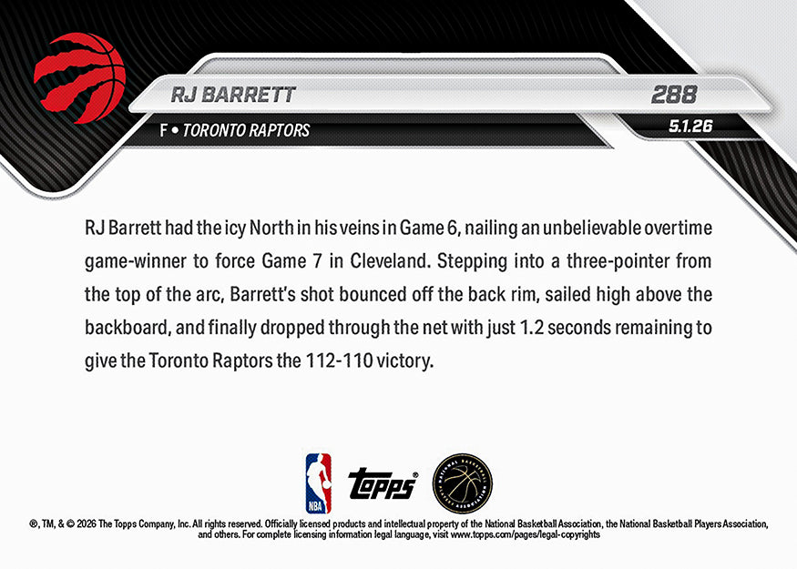 RJ Barrett - 2025-26 NBA Topps NOW - Card 288 - PR: 690 - Image 2