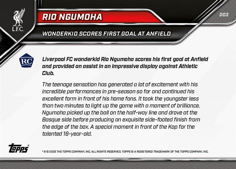 Rio Ngumoha - 2024-25 Liverpool Topps NOW - Card 3 - PR: 8991 - Image 7