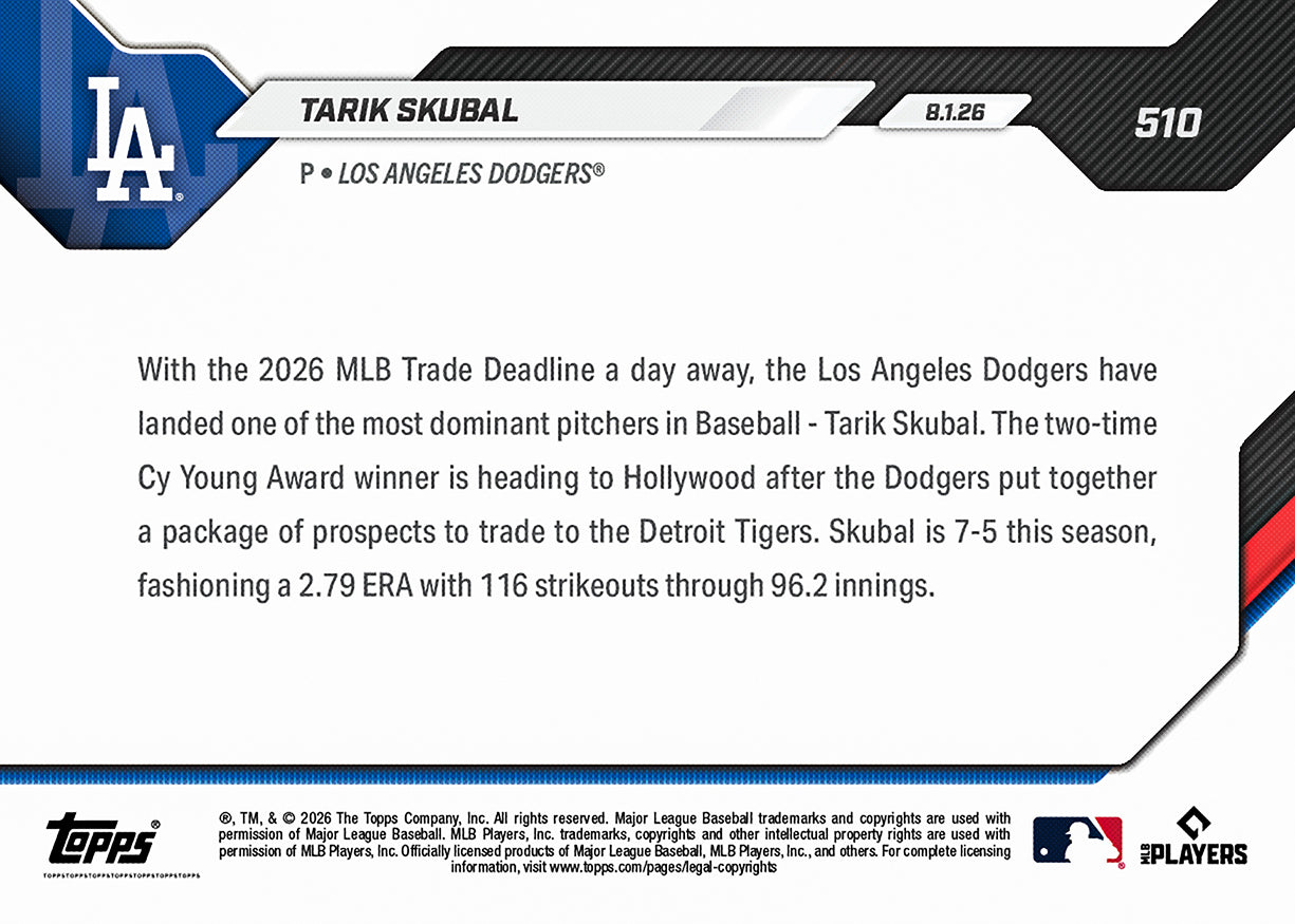 Tarik Skubal - 2026 MLB Topps NOW - Card 510 - PR: 18602 - Image 3
