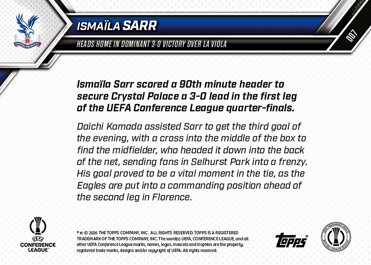 Ismaïla Sarr - 2025-26 UECL Topps NOW - Card 7 - PR: 146 - Image 7