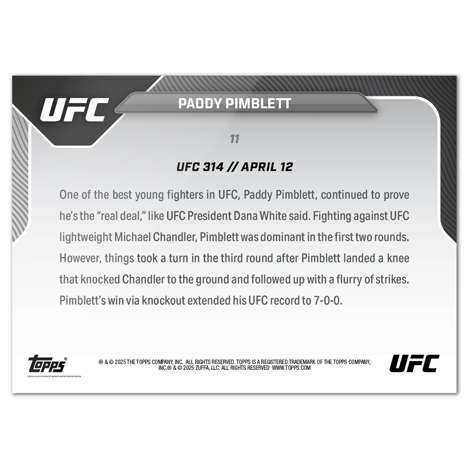 Paddy Pimblett - 2025 UFC Topps NOW - Card 11 - LOOK FOR AUTOS - PR: 2057 - Image 3