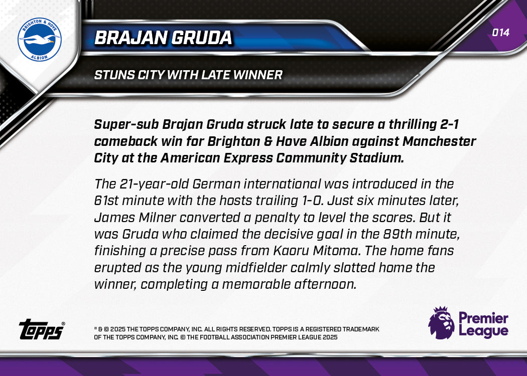 Brajan Gruda - 2025-26 Premier League Topps NOW - Card 14 - PR: 281 - Image 7