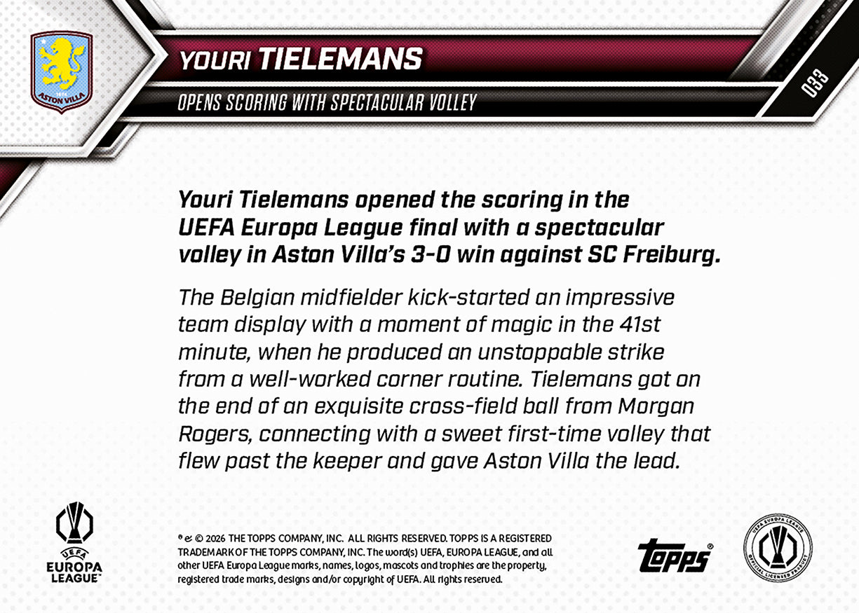 Youri Tielemans - 2025-26 UEL Topps NOW - Card 33 - PR: 549 - Image 9