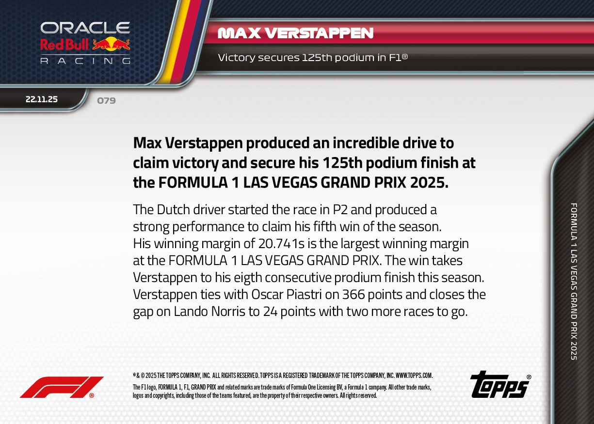 Max Verstappen - 2025 Formula 1 Topps NOW - Card 79 - PR: 4125 - Image 7