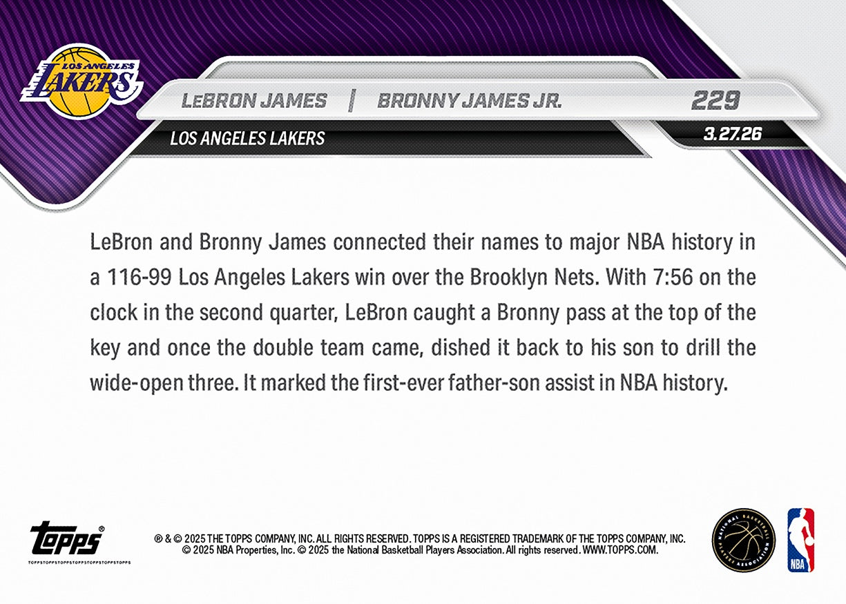 LeBron James/Bronny James Jr. - 2025-26 NBA Topps NOW - Card 229 - PR: 6456 - Image 2