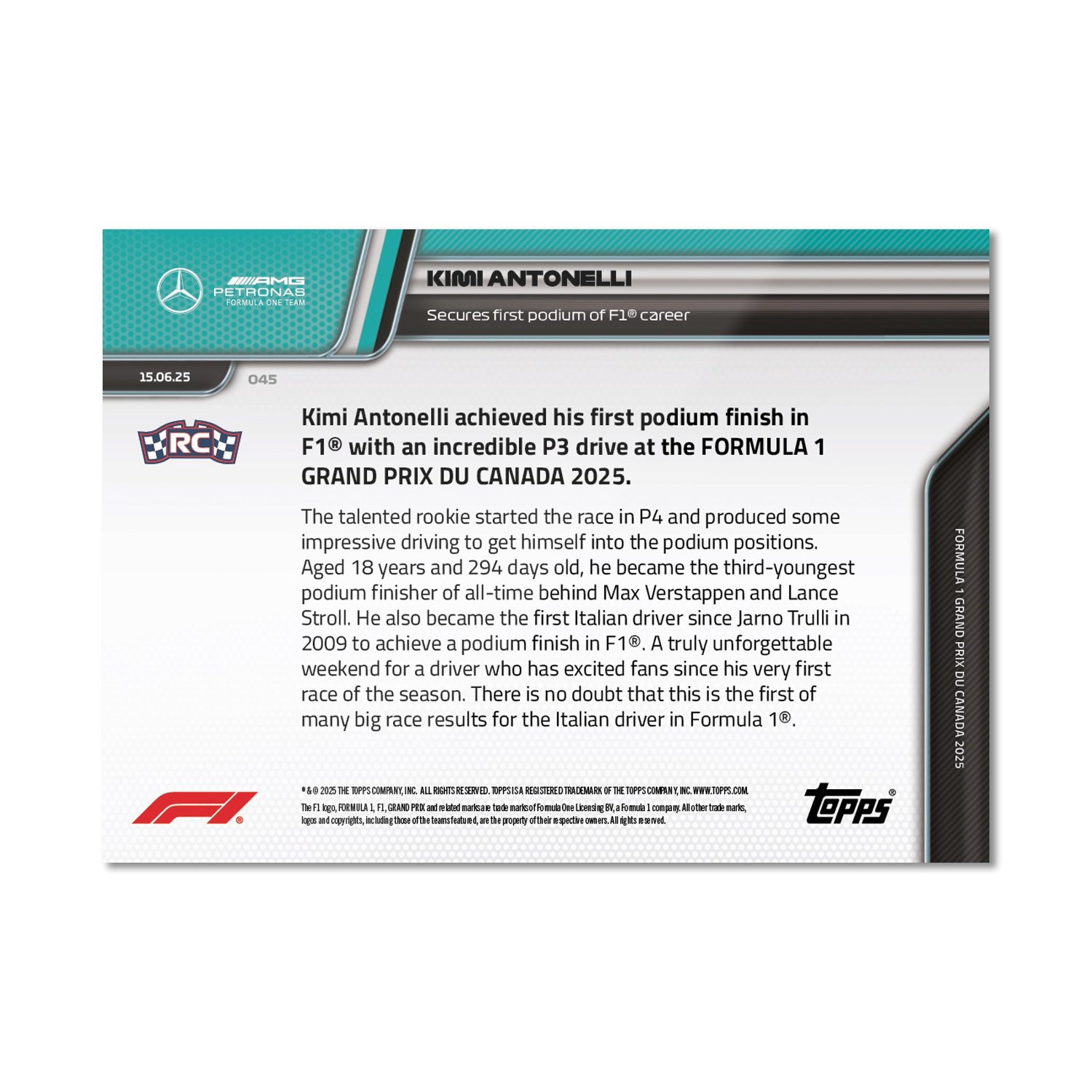 Kimi Antonelli - 2025 Formula 1 Topps NOW - Card 45 - PR: 9978 - Image 7