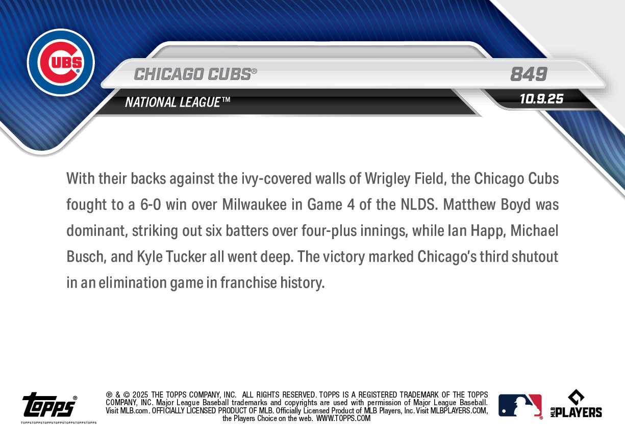 Chicago Cubs - 2025 MLB Topps NOW - Card 849 - PR: 884 - Image 2
