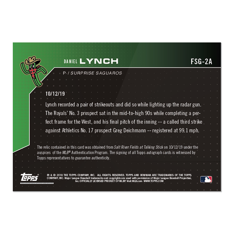 On-Card Auto Relic # to 10 - Daniel Lynch - Bowman NEXT TOPPS NOW Card FSG-2A - Image 2
